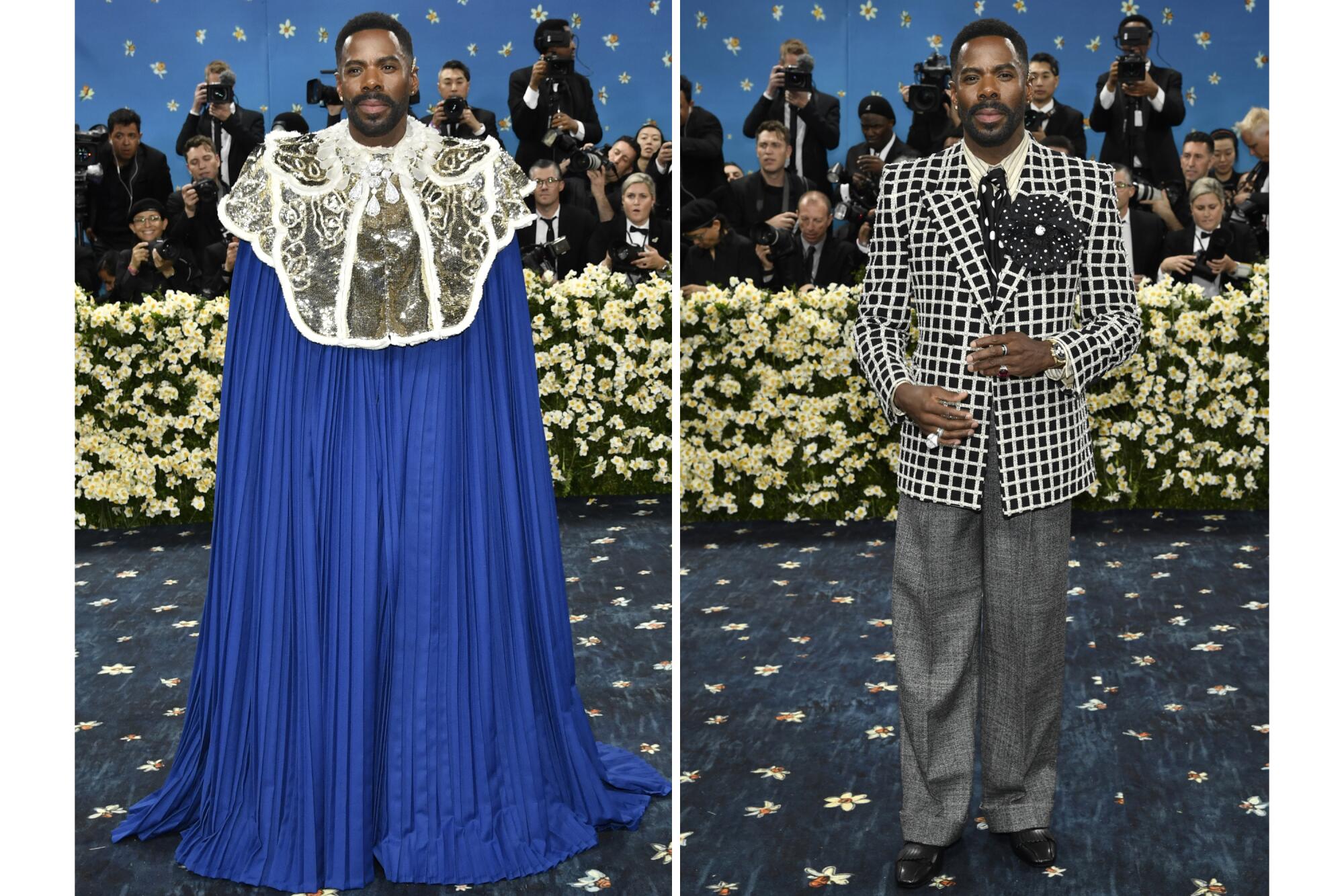 This combination photo shows Colman Domingo at The Metropolitan Museum of Art's Costume Institute benefit gala on May 5, 2025