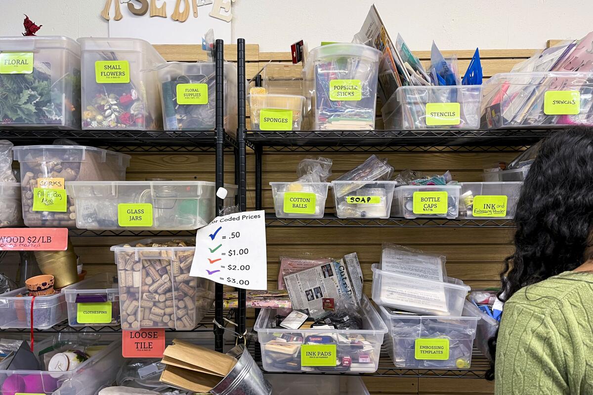 Assorted materials at Remainders Creative Reuse in Pasadena.