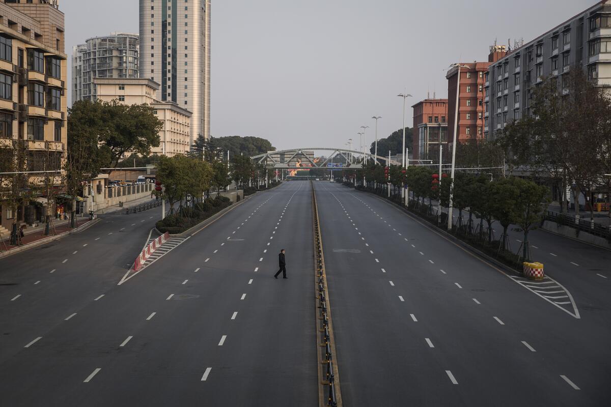 A nearly empty street in Wuhan