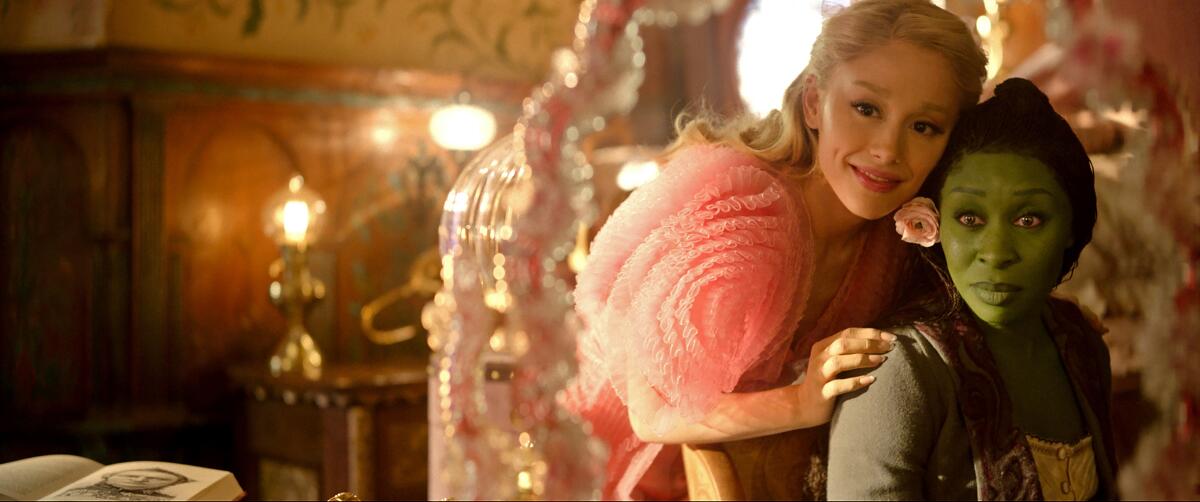 Ariana Granda is Glinda and Cynthia Erivo is Elphaba in "Wicked," directed by Jon M. Chu.