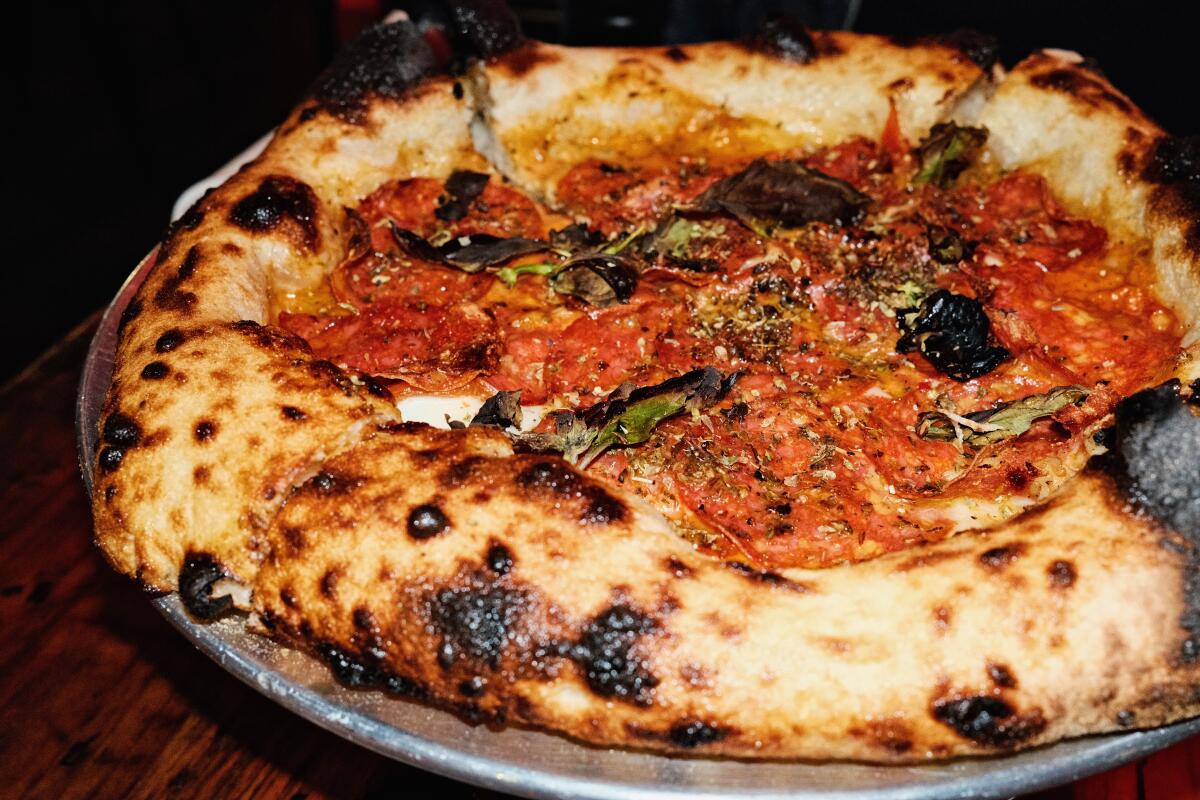 Wood-fired pizza at Savta in the Original Farmers Market.