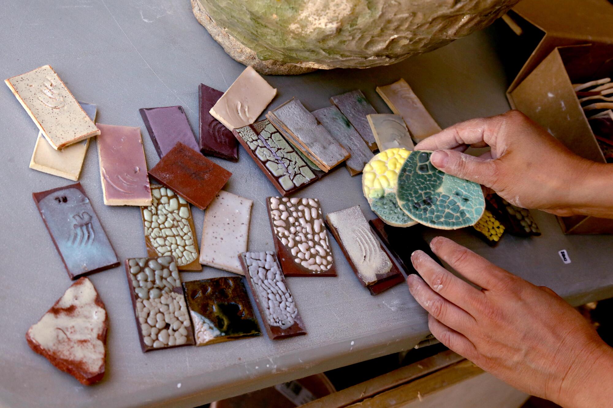 Test tiles featuring various glazes