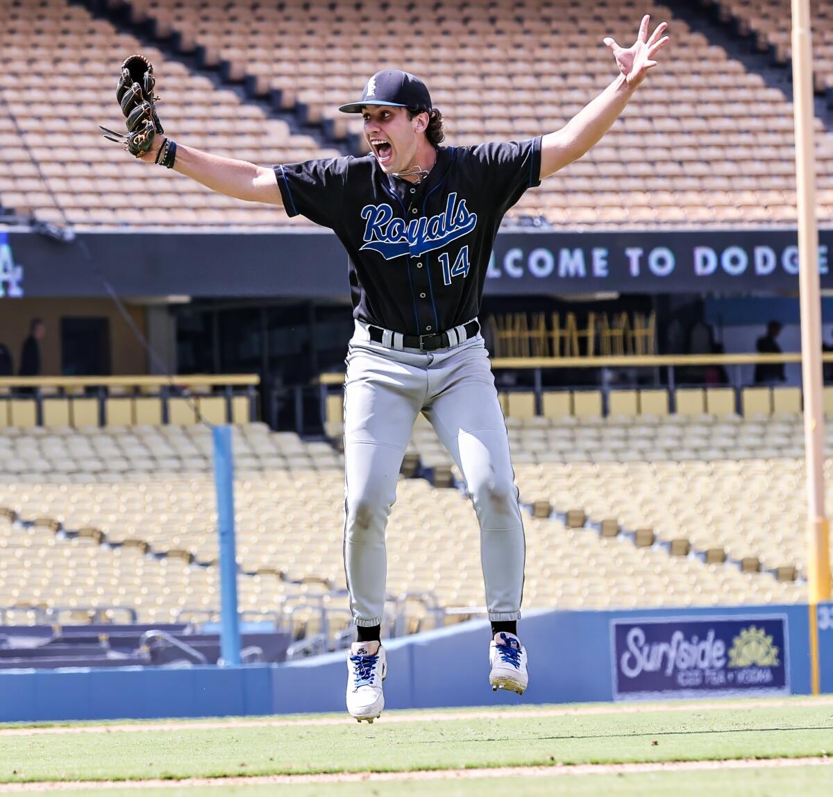 El Camino Real pitcher Devin Gonor celebrates after completing three-hit shutout.