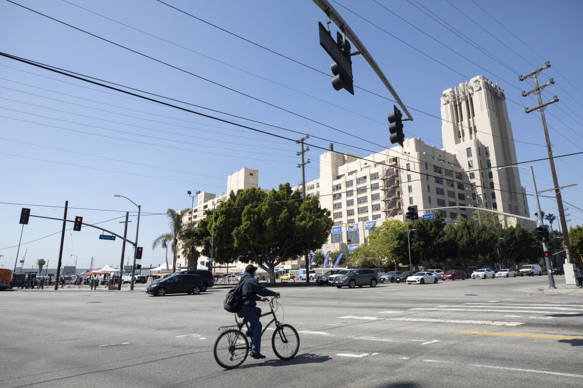 Trees surround the closed Sears in Boyle Heights on March 18, 2021.