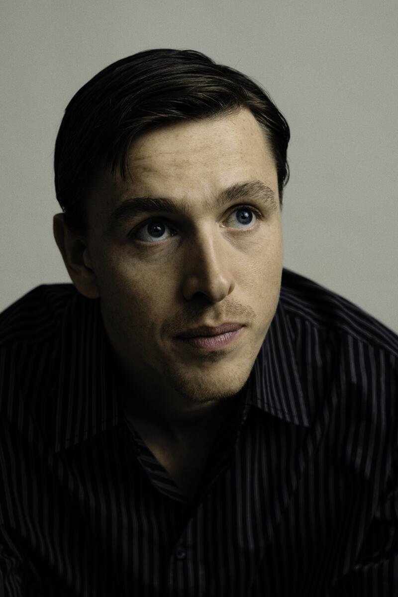 LONDON, UK. NOVEMBER 20, 2024 - Harris Dickson who has two films this season, Babygirl in which he gets into a kinky relationship with Nicole Kidman as his boss and Blitz in which he plays a helpful policeman during the WWII blitz on London is photographed in London, UK on Wednesday, Nov. 20, 2024. (Oliver Mayhall/For The Times)