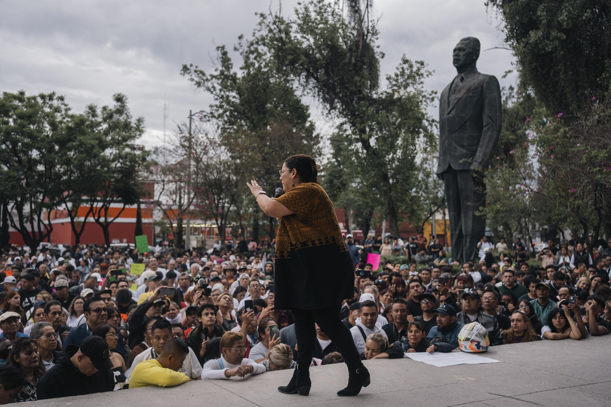 Lenia Batres Guadarrama, candidate for Supreme Court justice in Mexico, speaks to supporters at a rally in Mexico City.