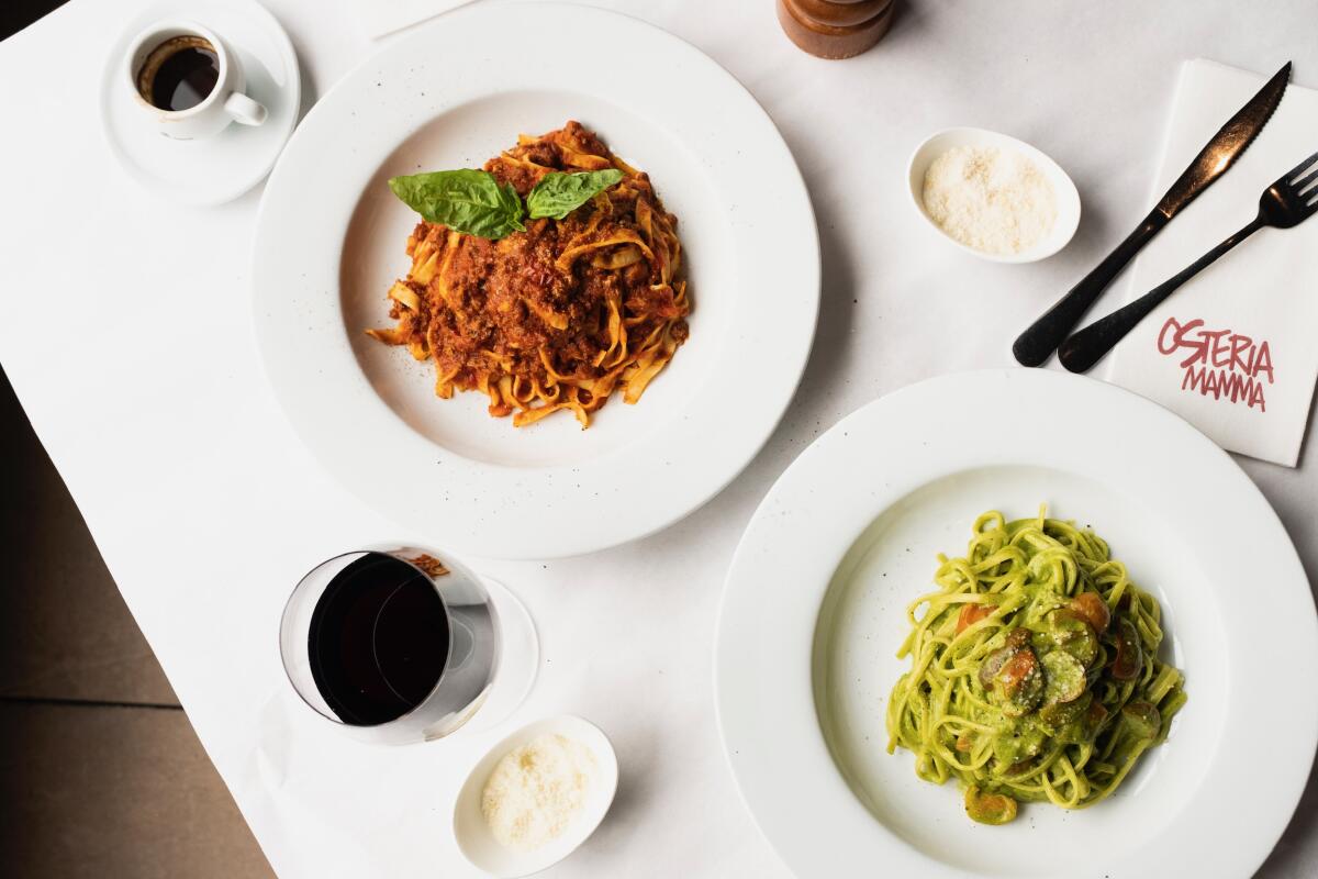 Tagliatelle bolognese and linguine al pesto from Osteria Mamma.
