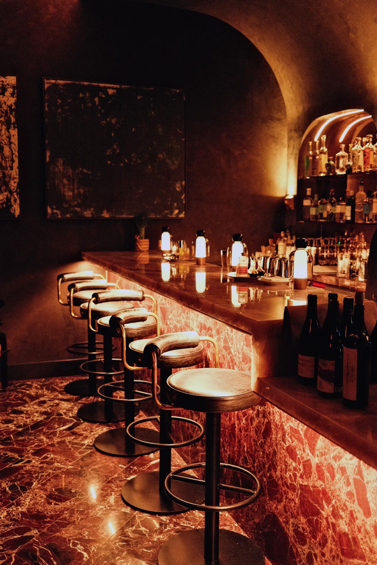 Bar seating at 88 Club in Beverly Hills.