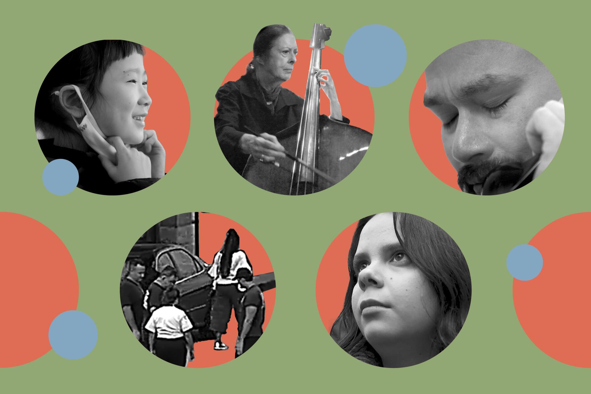 A collage of images from the five Oscar-nominated documentary short films.